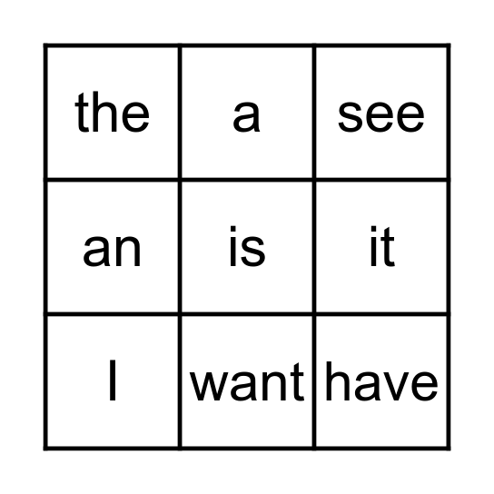 Bingo Game: Sight Words Bingo Card