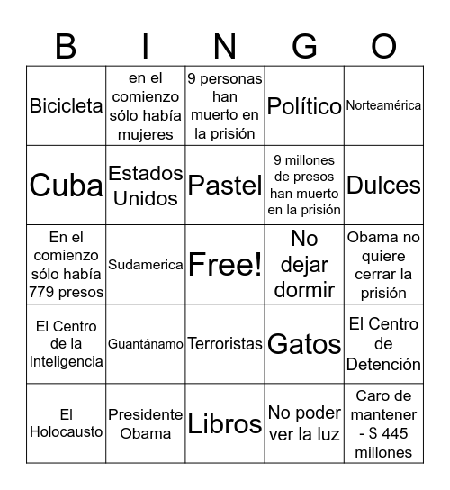 Guantánamo Bingo Card