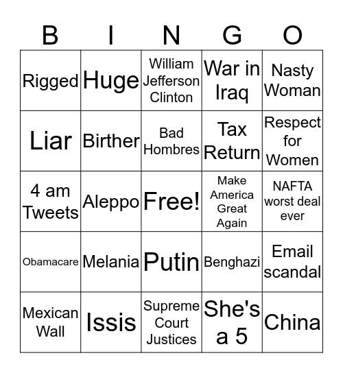 Trump / Clinton Campaign Bingo Card