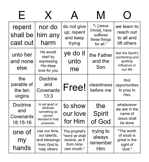 Assess Your Learning - D&C 41-50 Bingo Card