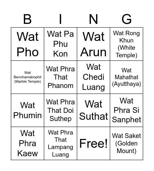 Thai Temples Bingo Card