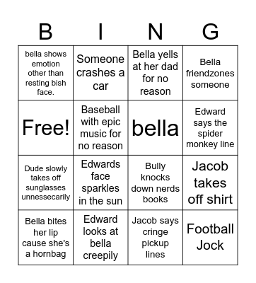 Twilight cringe fest Bingo Card