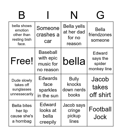 Twilight cringe fest Bingo Card