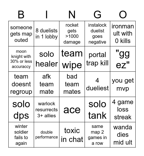 rivals Bingo Card