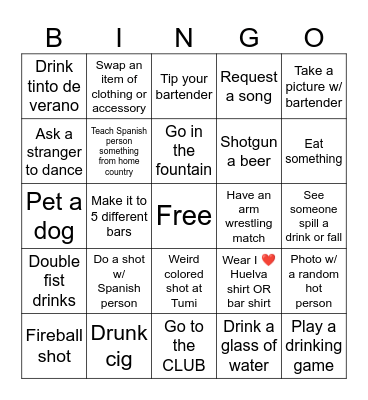 HUELVA BAR CRAWL Bingo Card