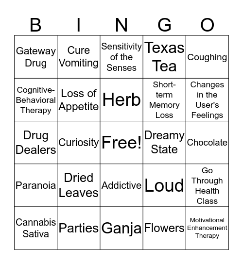 Marijuana BINGO Card