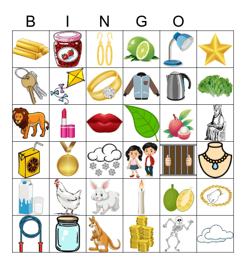 K and L Bingo Card