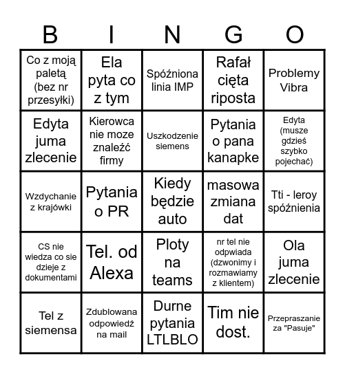 LTL bingo Card