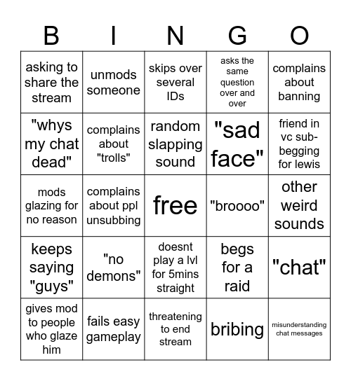 lewis stream bingo Card