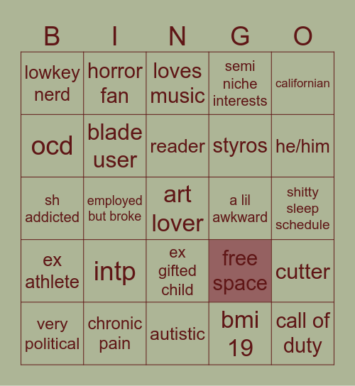 rivbrotting's bingo Card