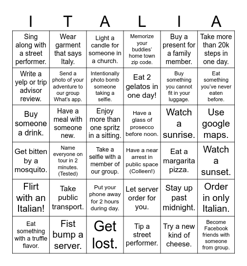 Italy Bingo 2025 🇮🇹 Bingo Card