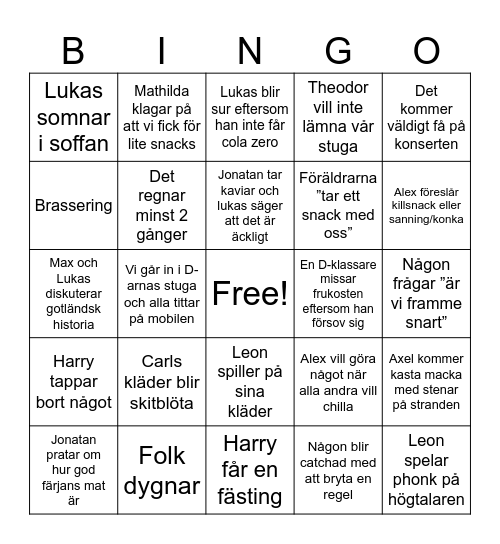 Klassresan Bingo Card