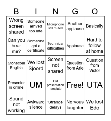 PI Update Bingo Card Bingo Card