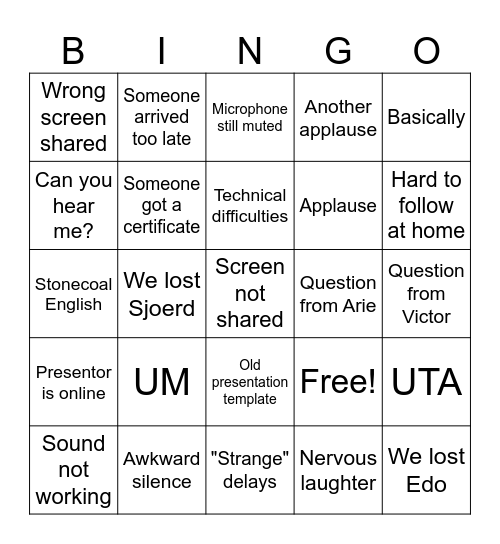 PI Update Bingo Card Bingo Card