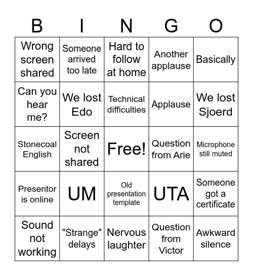PI Update Bingo Card Bingo Card