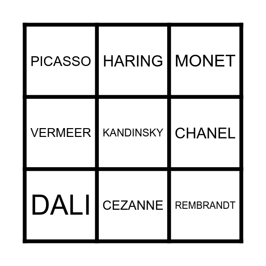 kunstenaars Bingo Card