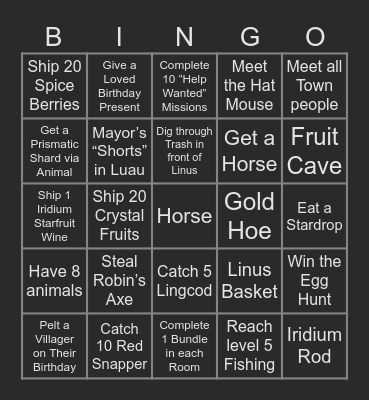 Stardew Valley Randomized Bingo Card