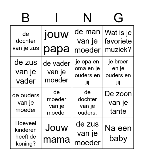 Bingo NT2 familie Bingo Card