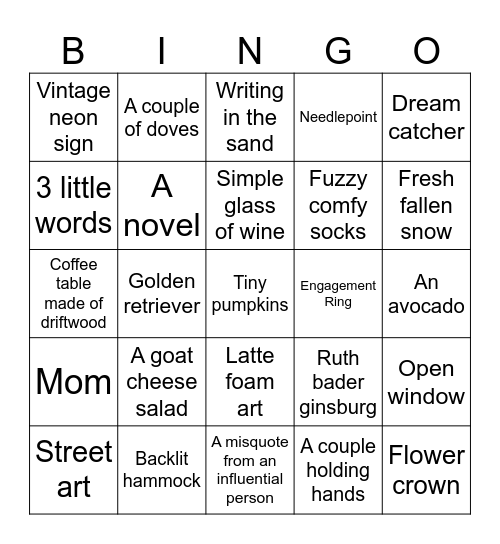White Woman's Instagram Bingo Card