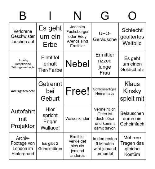 Ultimatives Edgar Wallace Bingo Card