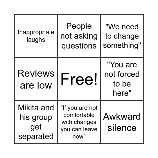 Team Meeting Bingo Card