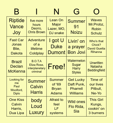 Summer Banger Bingo Card