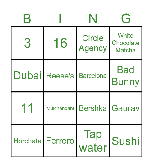 MANSI'S BDAY BINGO! Bingo Card