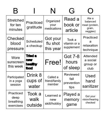 Health Promotion Teaching Bingo Card