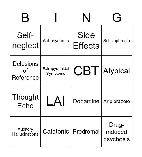 Psychosis Bingo Card