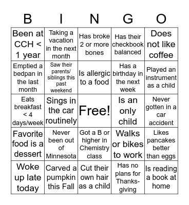 Nurse Planning Day 2016 Bingo Card