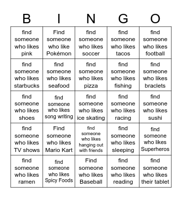 Find Someone Bingo Card