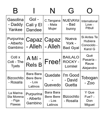 BINGO MUSICAL Bingo Card