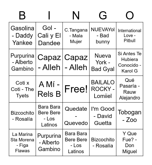 BINGO MUSICAL Bingo Card