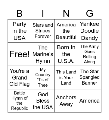 Name that Tune: Memorial Day Weekend Bingo Card
