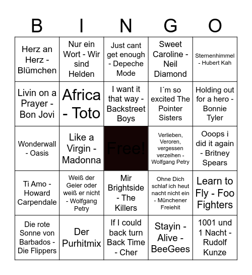 Musikbingo Card