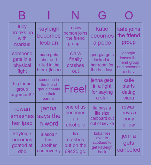 friend group bingo s5 - aedy Bingo Card