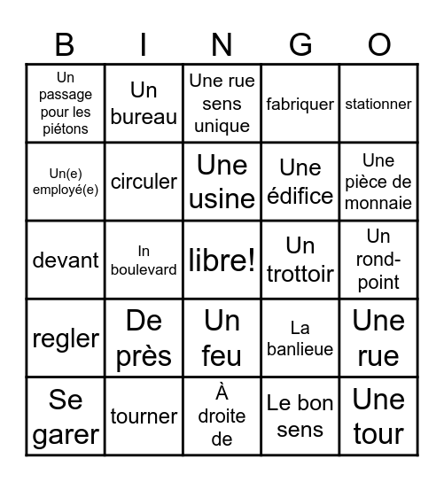 Bon Voyage 2 ch 11 Mots 1 Bingo Card