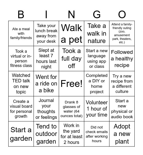 Balance & Bingo Card