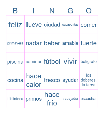 7th grade Spanish Final Vocab Bingo Card
