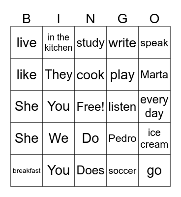 Forming sentences Bingo Card