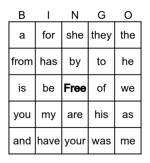 Trick Word Bingo Card