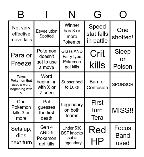 Then we fight bingo Luke Words Bingo Card