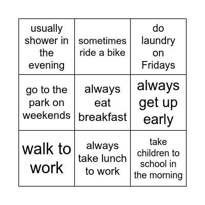 Our Routines Bingo Card