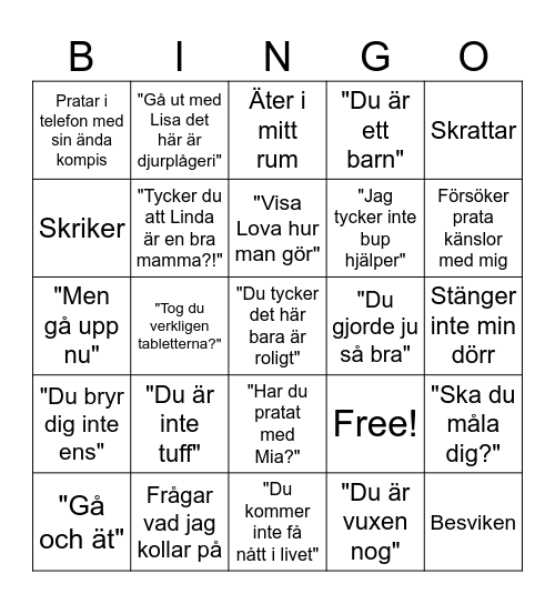 Mormor Bingo Card