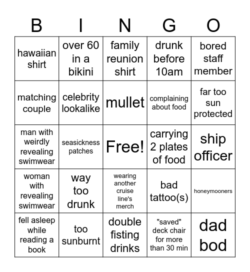Cruise Bingo Card
