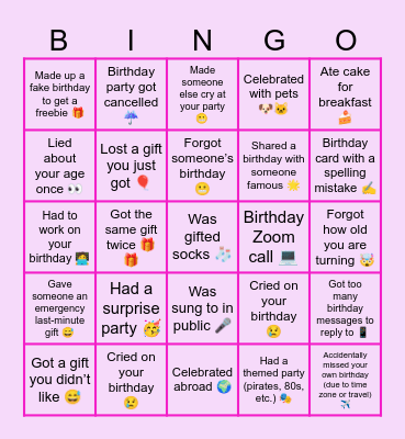 Alex Birthday Bingo Card