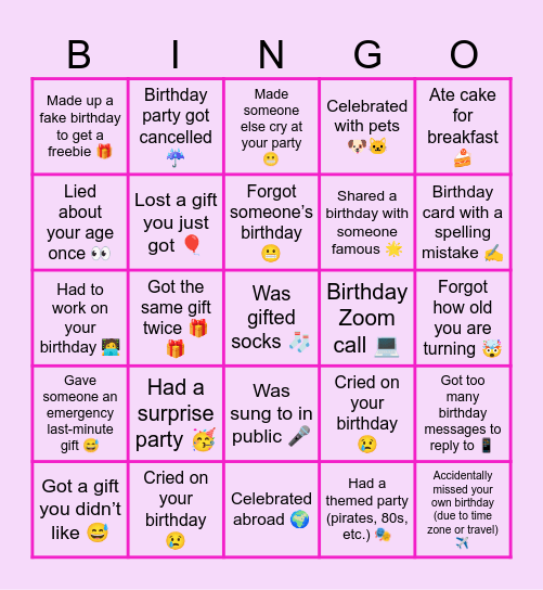 Alex Birthday Bingo Card