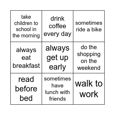 Our Routines Bingo Card