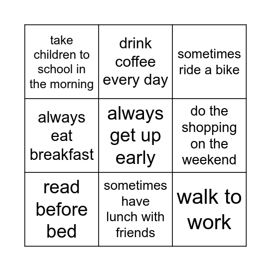 Our Routines Bingo Card