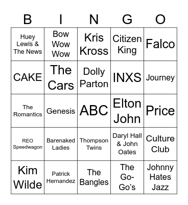 Music Bingo - 80s and 90s Bingo Card